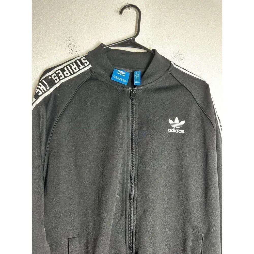 Adidas Men’s Track Full Zip Black White Logo Size L